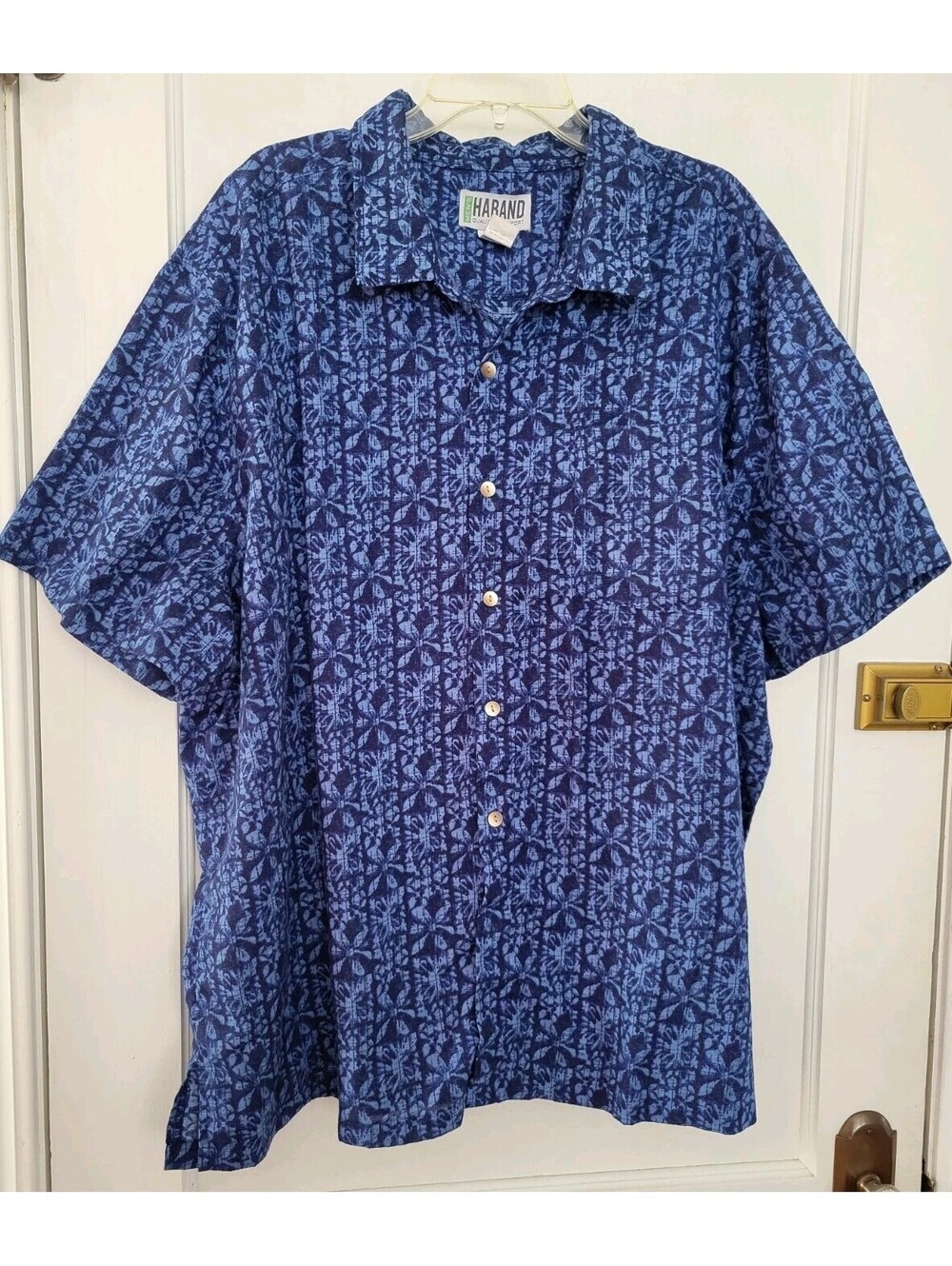 Haband Mens Short Sleeve Shirt Button Front Size 3X Blue Floral Tropical